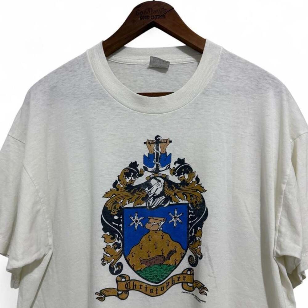 Vintage Fruit of the Loom Christopher Family Crest T-Shirt XL